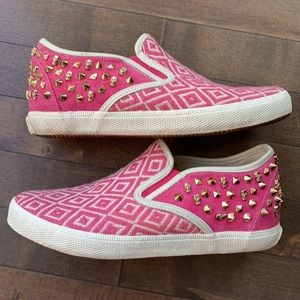 Kim & Zozi Pink Leather Lining Hippie Bling Skulls Slip-On Sneakers Size 6